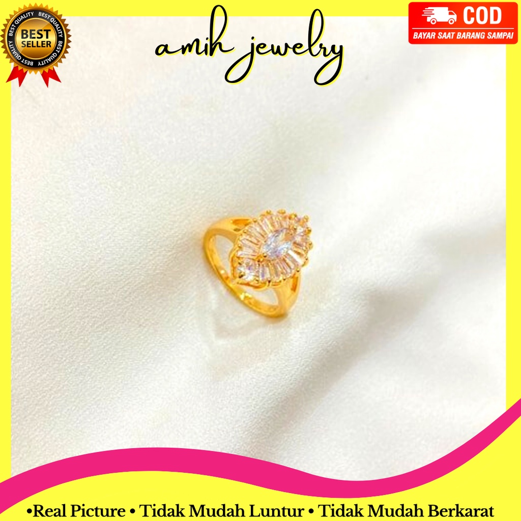 Cincin Permata Titanium Perhiasan Monel Cincin Wanita Anti Karat Emas Cincin Wanita Permata Zircon C
