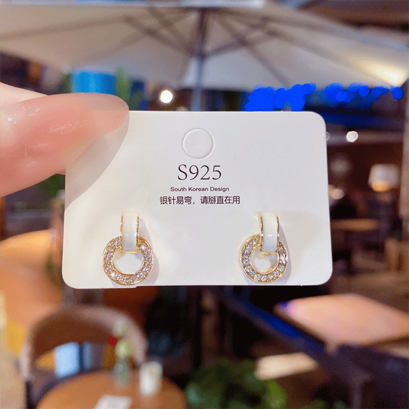 XiaoboACC Anting Tusuk Silver S925 Bentuk Lingkaran Aksen Zircon Untuk Perhiasan Wanita