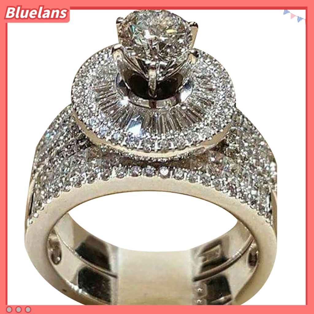 Bluelans 2Pcs Fashion Women Cubic Zirconia Statement Engagement Finger Ring Jewelry