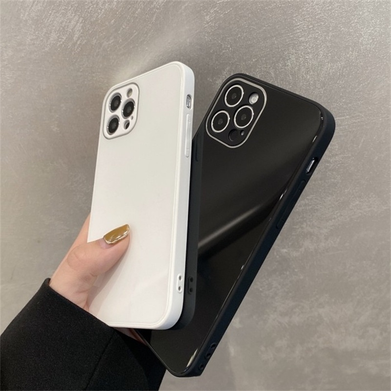 Hard Case Bahan Kaca Dengan Frame Persegi Untuk iPhone 14 13 12 11 Pro X XS MAX XR 6 6S 7 8 Plus