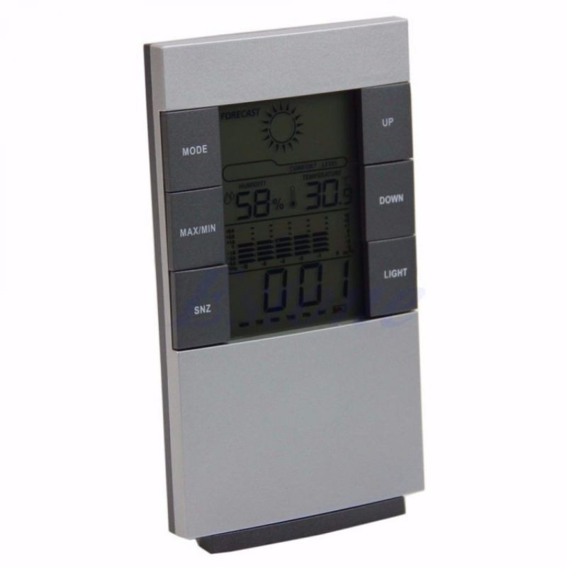 Alat Ruangan Termometer Weather Station Humidity Temperature Alarm Desk Clock / Jam Alarm