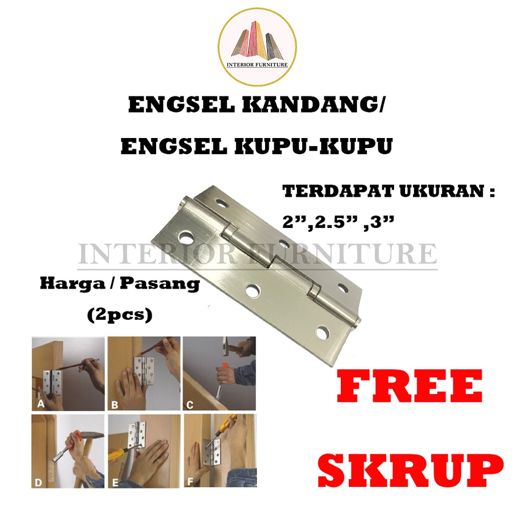 Engsel Kupu-Kupu / Engsel Kandang / Engsel Lipat / Engsel Jendela Stainless Steel  2&quot;, 2,5&quot;, 3&quot; ... 1Set (2 Pcs) FREE SEKRUP