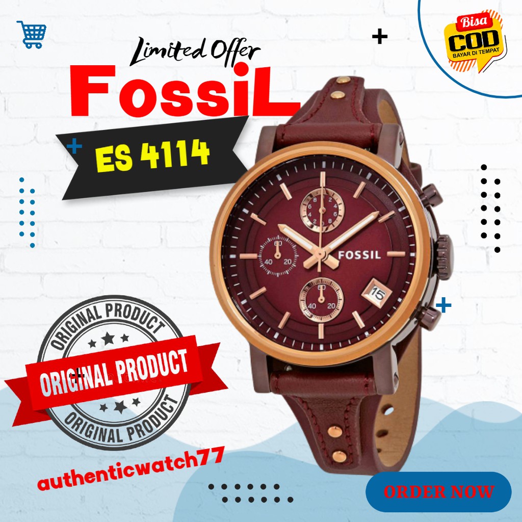 JAM TANGAN FOSSIL WANITA JAM TANGAN FOSSIL ORIGINAL JAM TANGAN  ORI JAM Fossil ES4114 maroon