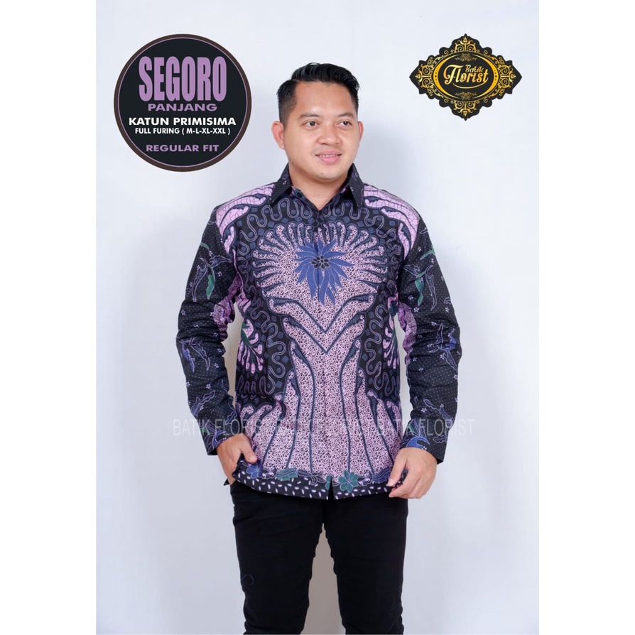 Batik pria lengan panjang modern UNGU LILAC ORIGINAL BAJU PREMIUM KEKINIAN BATIK SOLO MURAH TERBARU