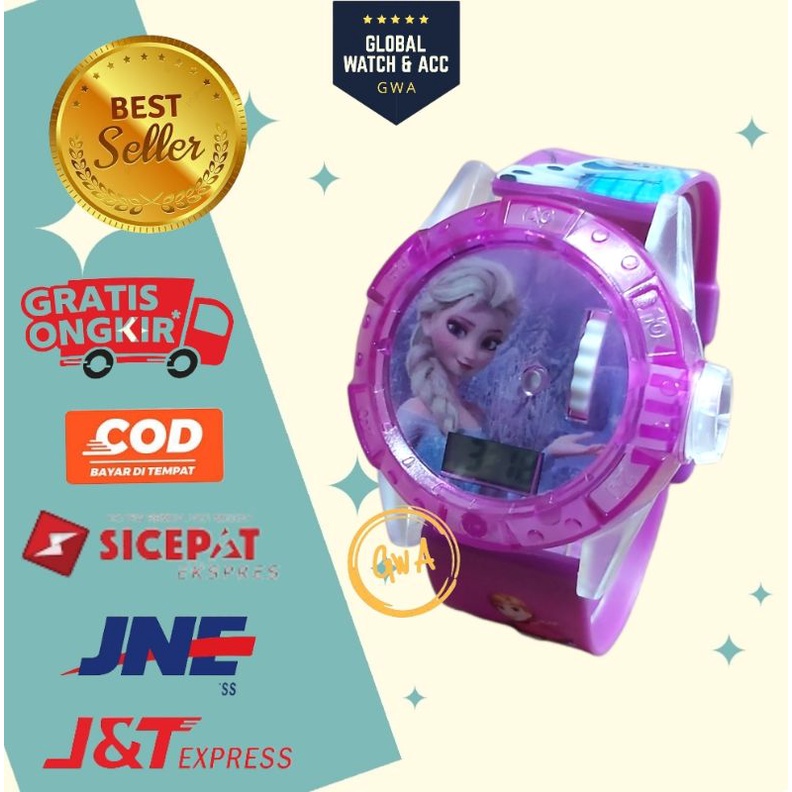 Jam tangan anak laser musik karakter Frozen Hello kitty Sofia