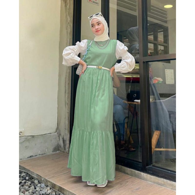 Naira maxi dress rempel tangan // nayara dress tangan balon free belt // nayra dress belt