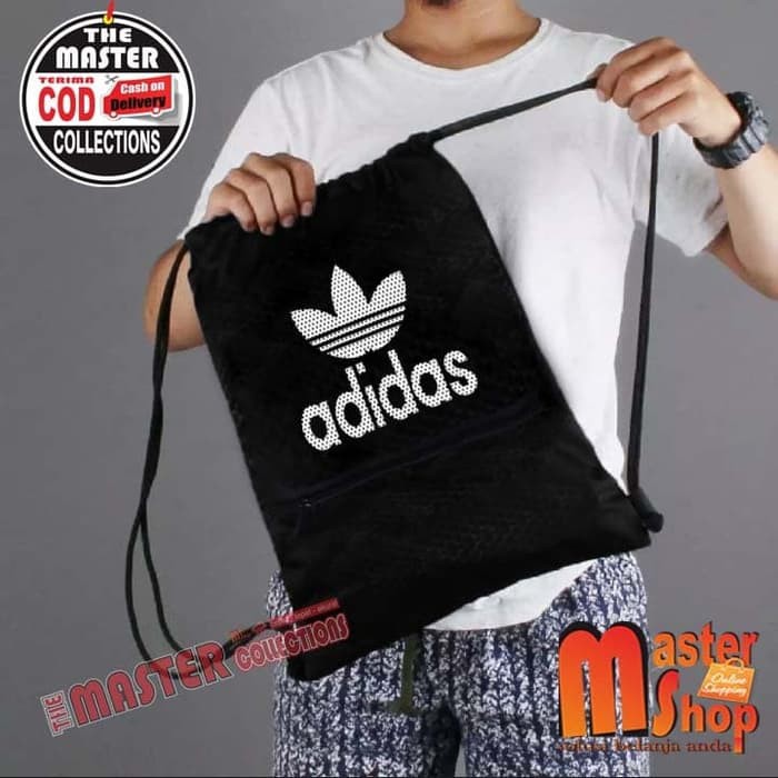 ( MURAH BISA COD ) Tas Ransel Serut Drawstring Resleting AD / Olahraga / Futsal / Gymsack