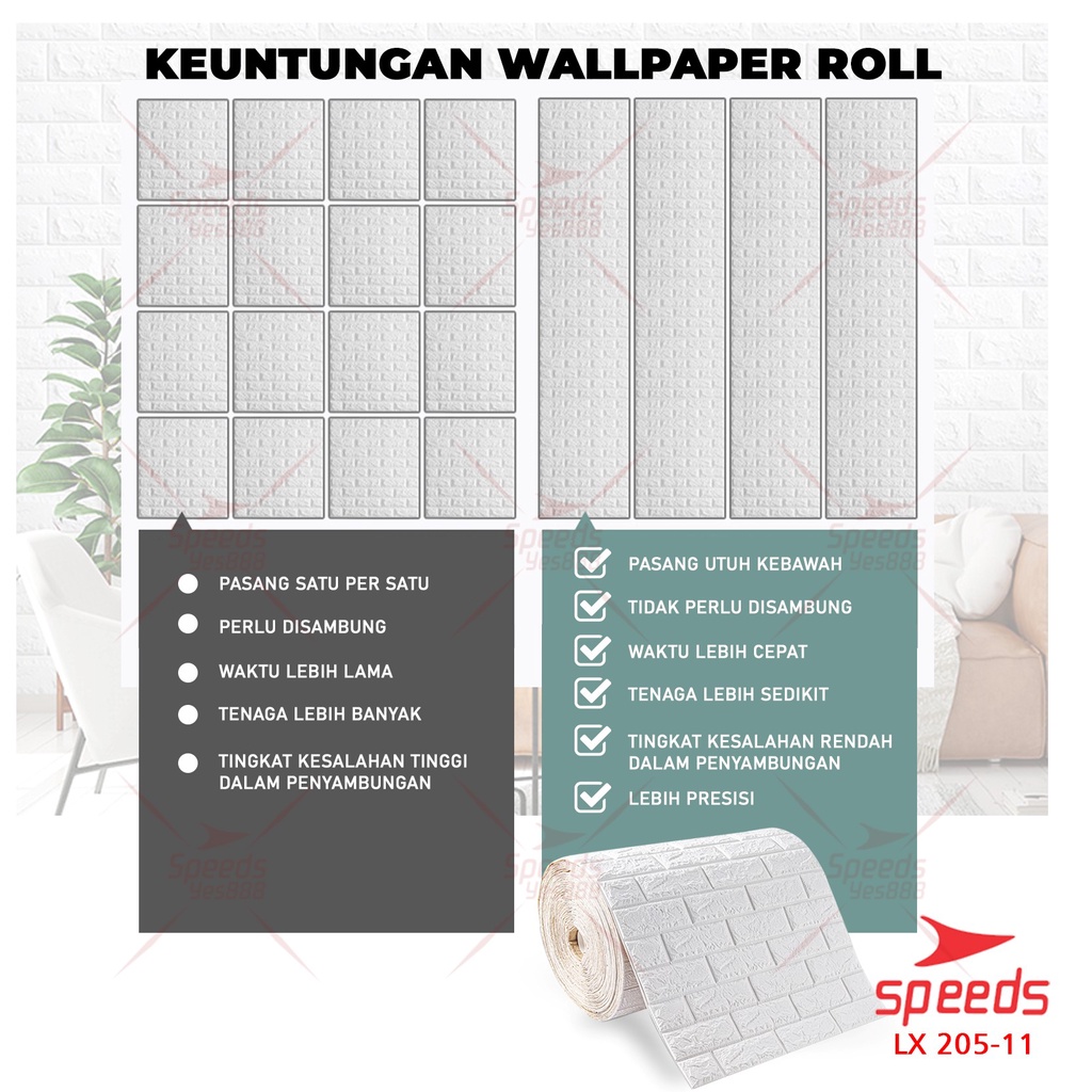 Rekomendasi Speeds Wallpaper Dinding Roll Walpaper Dinding Foam Pe Foam 3D Motif Bata Murah 205-11