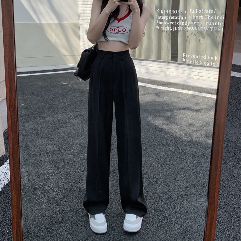 celana highwaist wanita/straight loose celana kulot panjang/import korean style kasual hitam pants