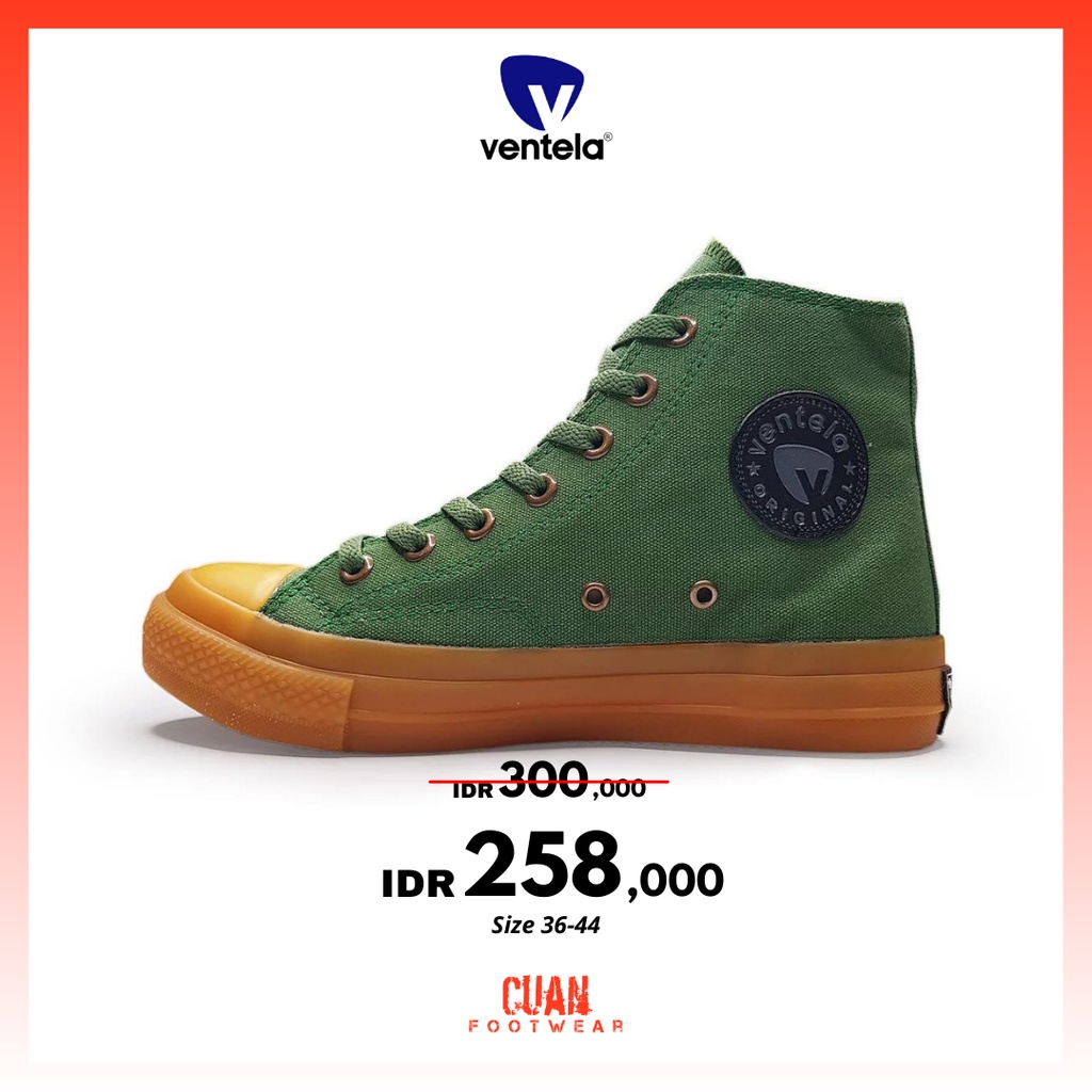 Sepatu Sneakers Ventela Original BTS Back To 70s Army Gum High Cut Size 36-44 Pria Wanita
