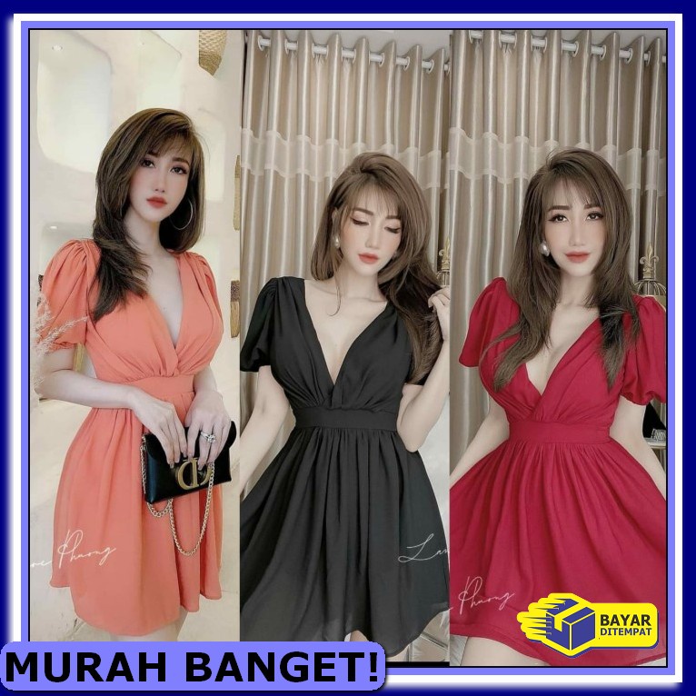 Dress Wanita Murah 2021 Kekinian Cewek Terbaru Dres Korea Import  BN747 100 Dress Monic Scuba [Dres
