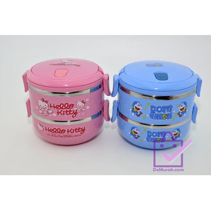 RANTANG 2 SUSUN STAINLESS LUNCH BOX HELLO KITTY MINION doraemon