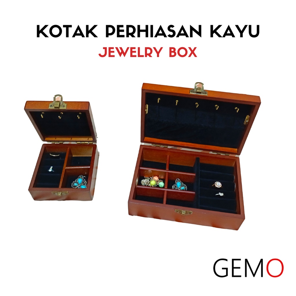 Kotak Kayu Perhiasan Jewerly Box Cincin, Kosmetik, Gelang, Kalung Anting,  Tempat Seserahan Nikah Unik Murah