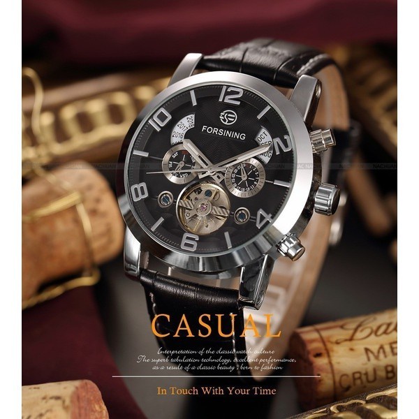 JAM TANGAN FORSINING Multifunction Mechanical Automatic Watch - SilverBlack
