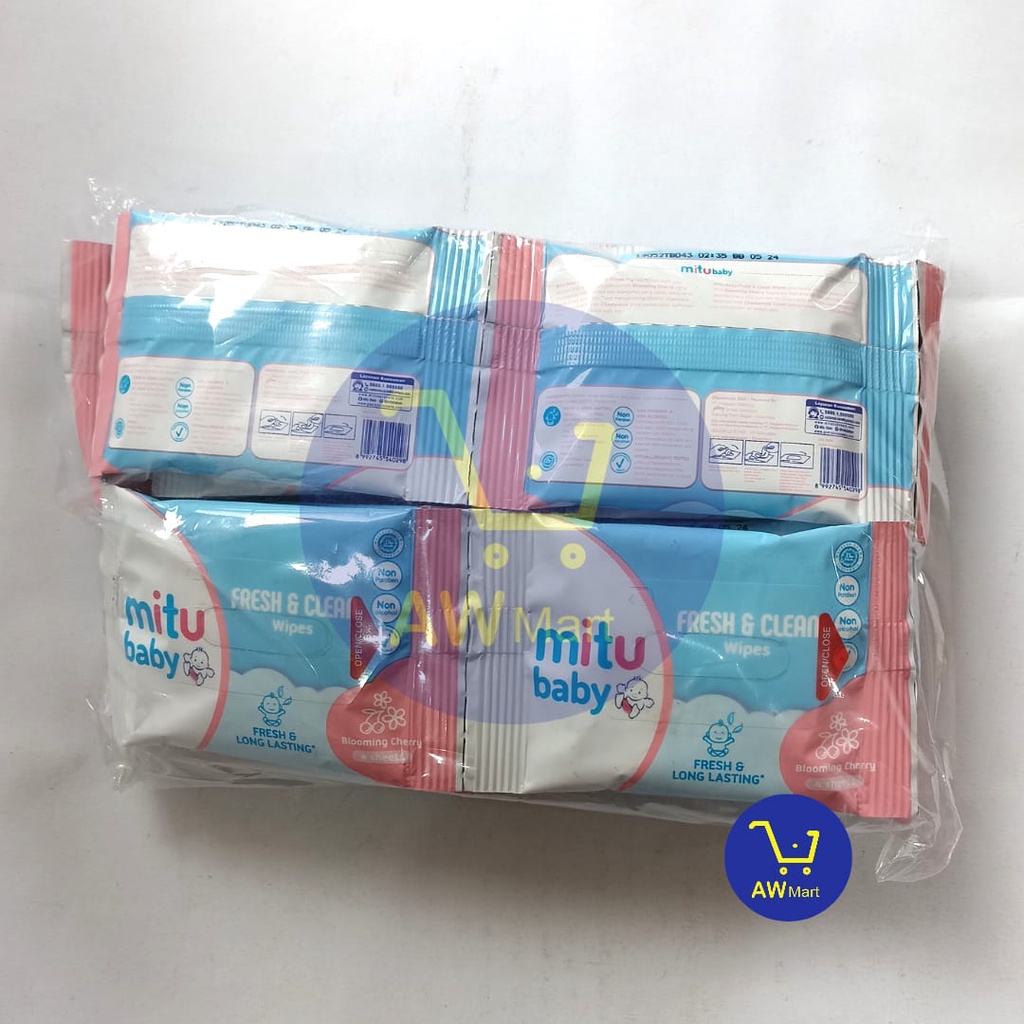 MITU RENCENG TISU BASAH ISI 12 SACHET - WIPES BABY 4 SHEETS - FRESH AND CLEAN WIPES - MITU TISSUE BASAH - MITU TISU BABY RENCENGAN