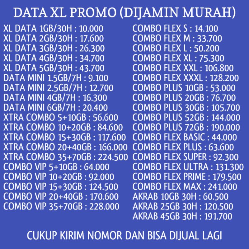 Kuota XL - Kuota XL Murah - Kuota XL Combo Lite - Kuota XL Combo FLEX - Kuota XL Combo PLUS - Paket 