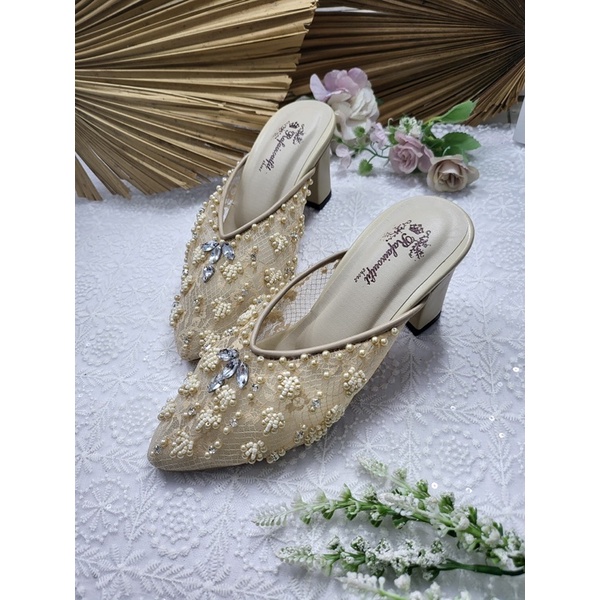 sepatu Marisa cream wedding shoes tinggi 7cm tahu