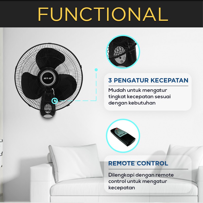 SEKAI Kipas Angin Dinding Remote / Wall Fan 16 Inch - WFN 1628