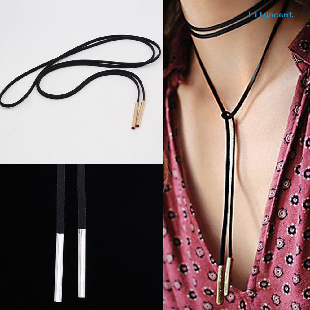 Kalung Choker Bahan Kulit Imitasi Warna Hitam Gaya Boho Untuk Wanita