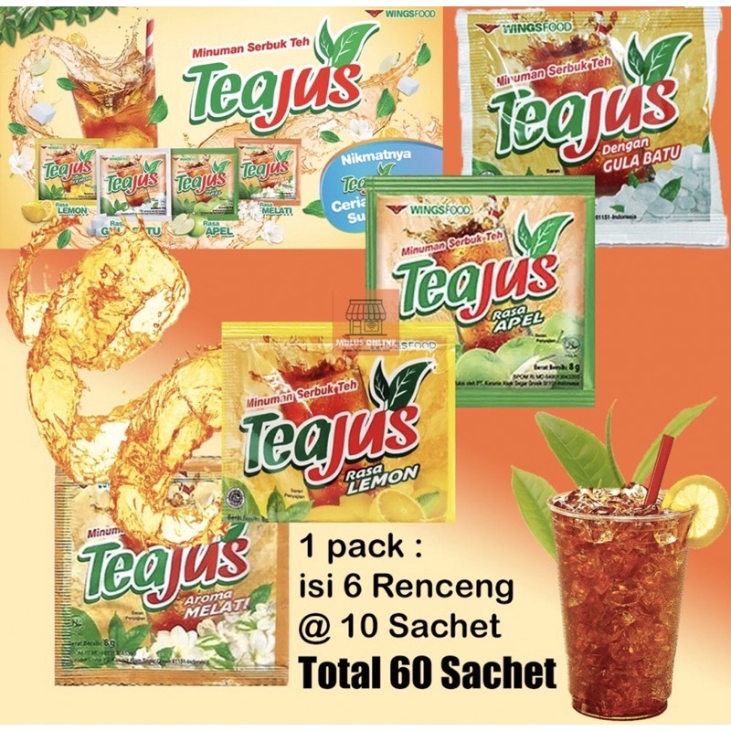 

TEA JUS ALL VARIAN 1 RENCENG ISI 10 SACHET / TEA JUS GULA BATU/ TEA JUS / APLE / TEA JUS MELATI / TEA JUS MADU / TEA JUS LEMON