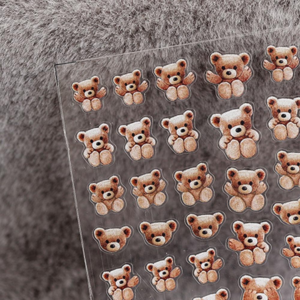 Needway   3D Kuku Stiker Musim Semi Musim Panas Baru Buram Kecil Beruang Coklat 5D Tipis Tangguh Teddy Bear Kuku Foil Stiker Perekat Diri Stiker