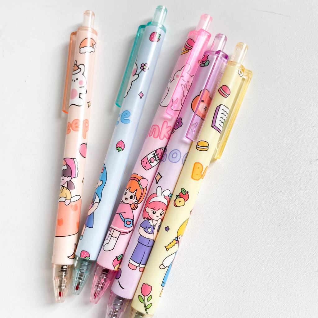 PULPEN CETEK CUTE GAMBAR LITTLE GIRLS WARNA PASTEL READY 5 MODEL WARNA PEN TINTA GEL ALAT TULIS SEKOLAH ANAK