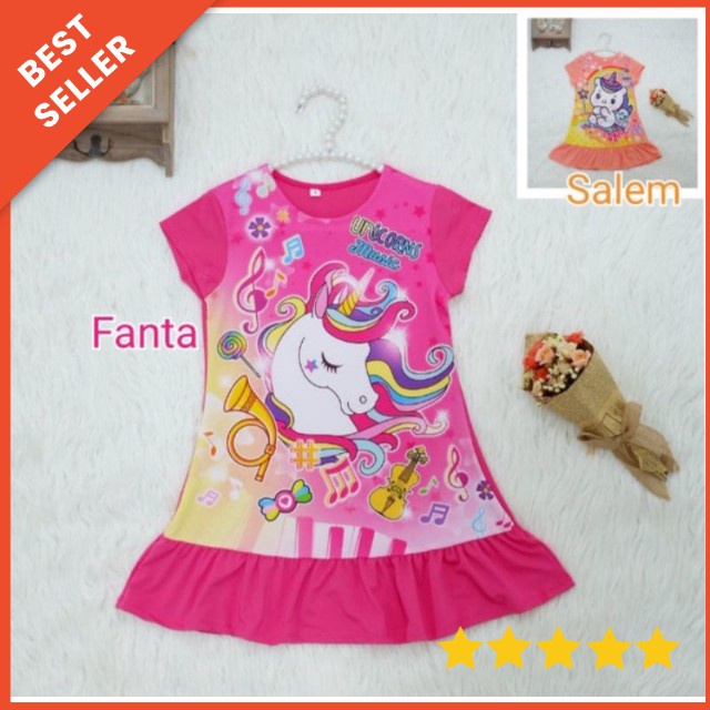 [2-8T] Dress anak UNICORN import full printing ALOHA KAI / DASTER ANAK / BAJU ANAK UNICORN ALOHA KAI