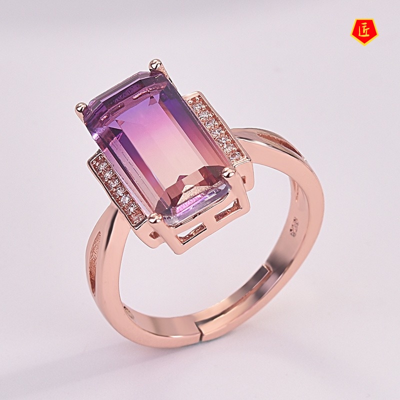 [Ready Stock]Luxury Natural Ametrine Ring 18K Rose Gold