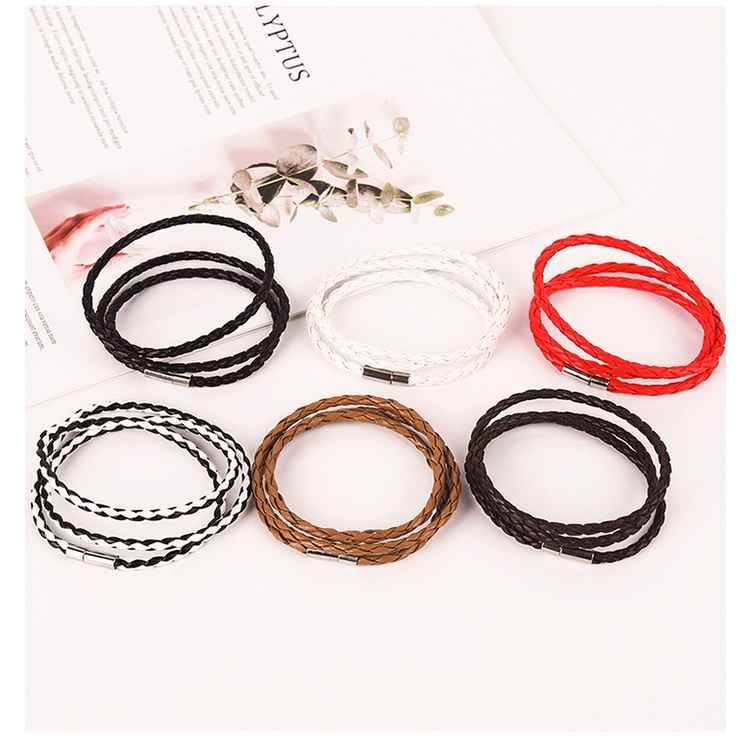 [✅READY STOCK] COD Korea Fashion Unisex Gelang Multi-layer Jalinan Twist Bracelet Tali Kulit hitam  Penjualan Panas Mode