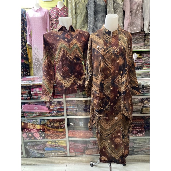 Setcel & Gamis Couple Jumputan Palembang | Gelas Kaca Sasirangan