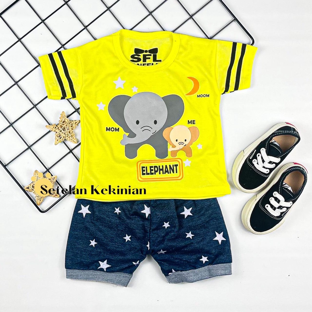 [SK] Setelan Baby 0 sampai 3 bulan Set Baby Boy Gajah Animal Anak Stelan Bayi Laki Laki 1thn Keren