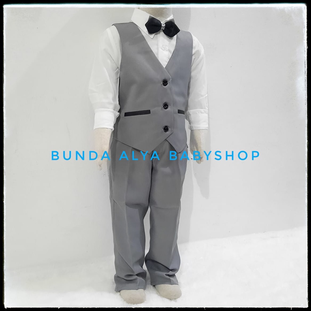 Setelan Jas Anak Laki Usia 1 2 Tahun Premium ABU Dasi Kupu - Setelan Anak Cowok Lengkap Jas Resmi Tuxedo Suit