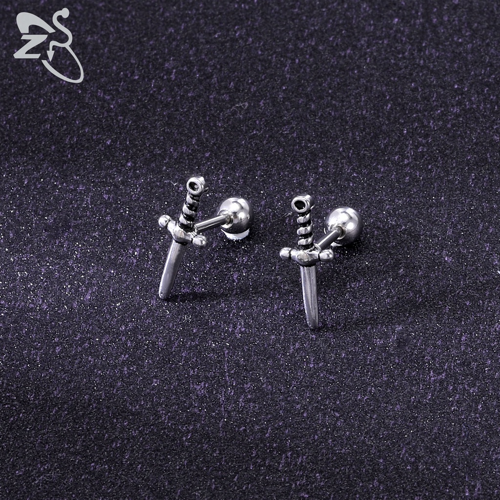 1pasang Unisex Bulan Hati Pin Telinga Studs Gaya Punk Rock Earrings 316L Stainless Steel Stud Earrings