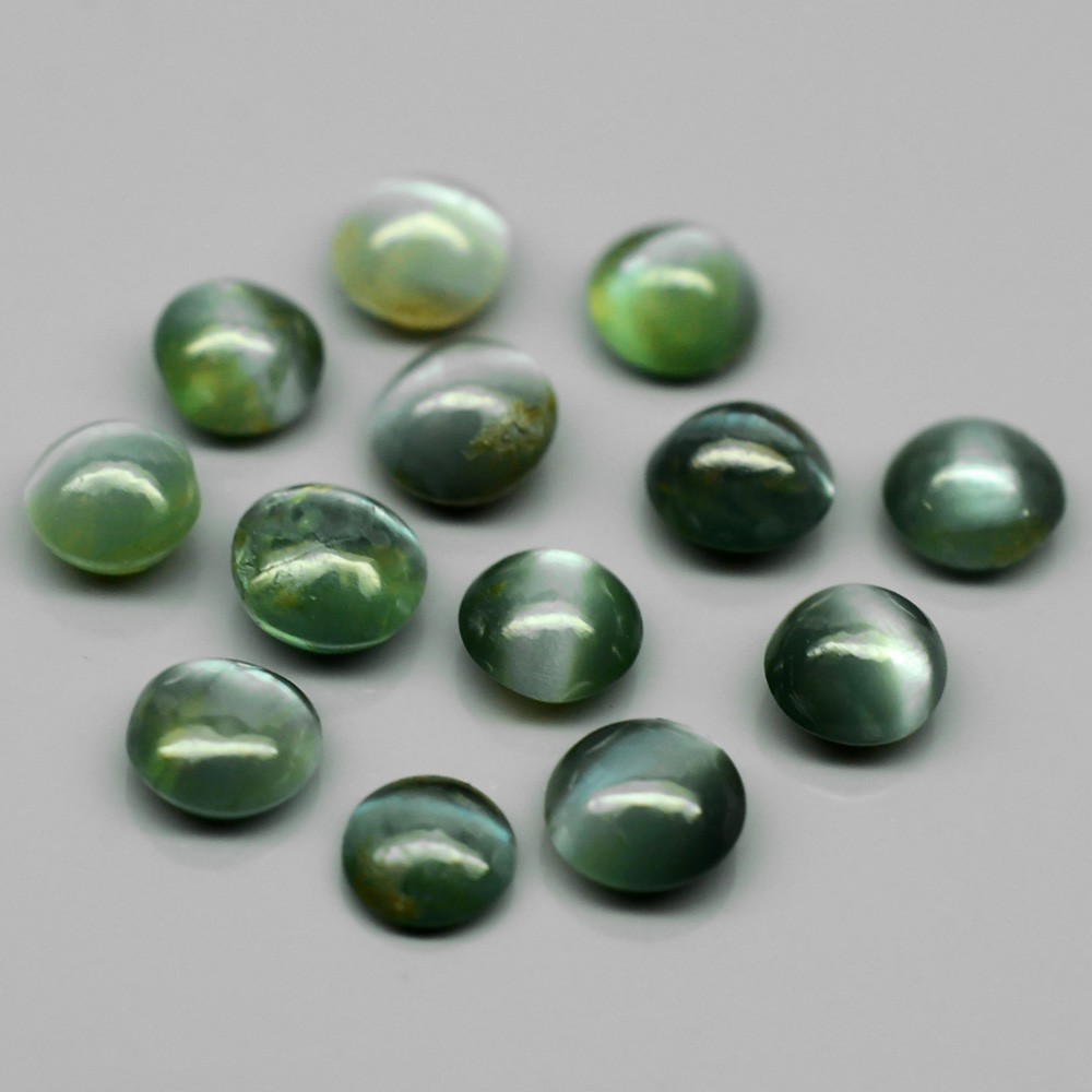 Lot 2.09tcw 2.8-3.3mm Round Cabochon Natural Green Sharp Cat's Eye Alexandrite AXD009