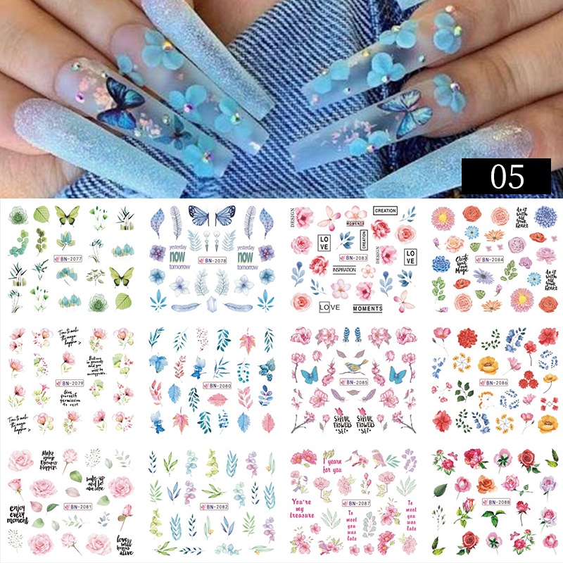 Harunouta Stiker Decal Motif Geometri / Daun / Bunga / Geometri Untuk Dekorasi Nail Art / Manicure DIY