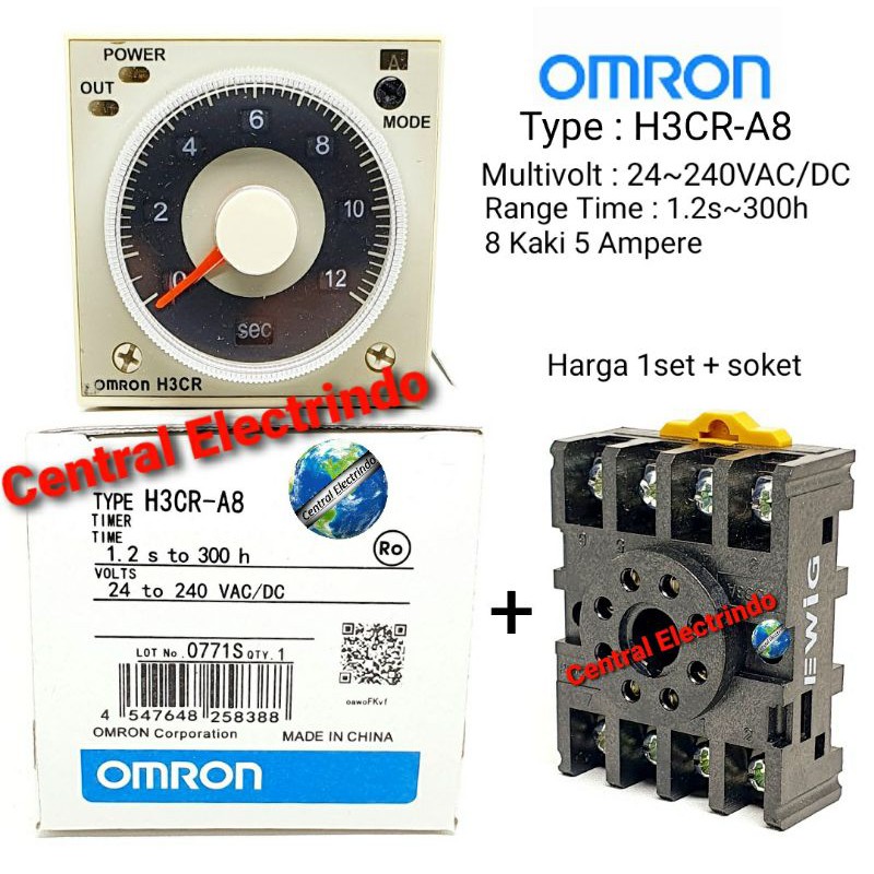 Timer Omron H3CR-A8 Multivolt 24V~240VAC/DC + Socket 8Pin EWIG.