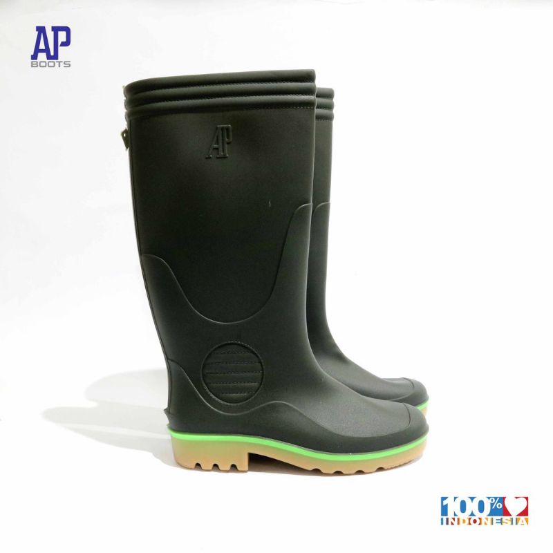Sepatu Boot Karet AP 2003 HIJAU Bot Pertanian Triwarna Safety AP BOOTS Tinggi Original 38-43 Green