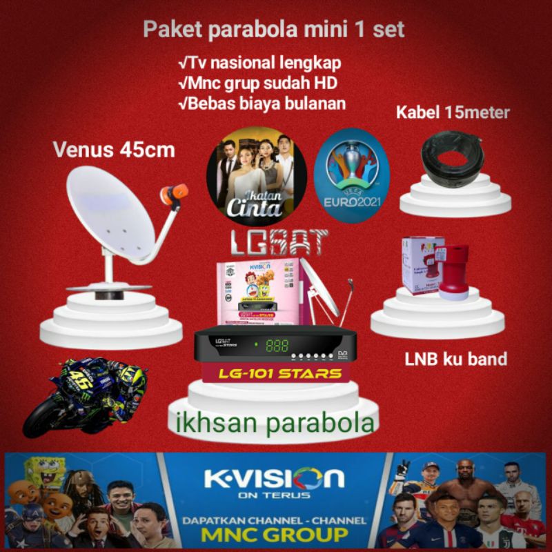 Parabola mini 45cm lengkap dan resiver k vision lgsat stars