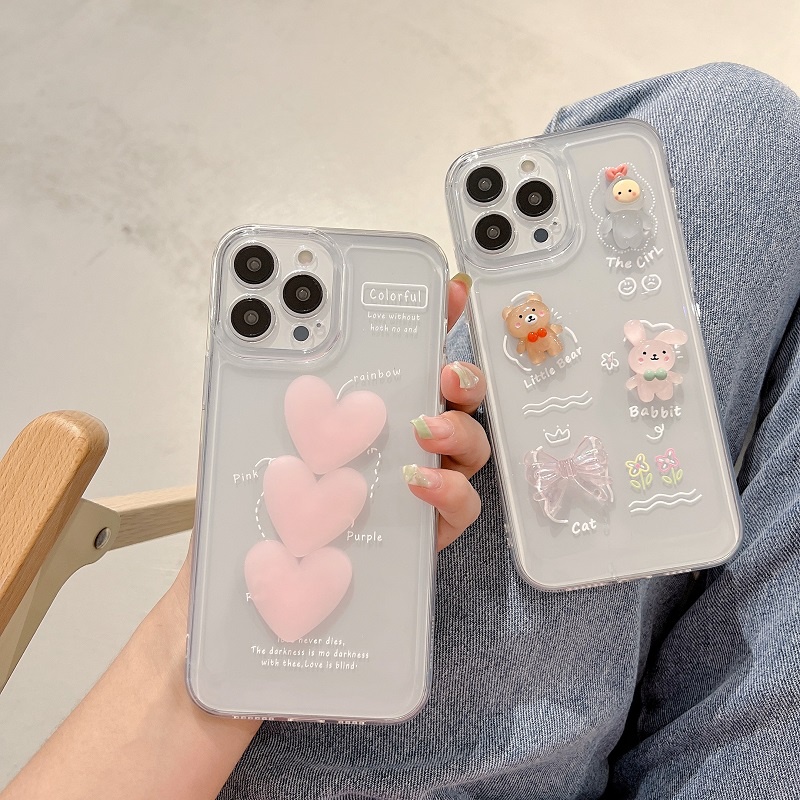 Casing iPhone 13 12 11 Pro MAX X XR XS MAX 7 8 Plus Transparan Motif Hati Dan Hewan Lucu