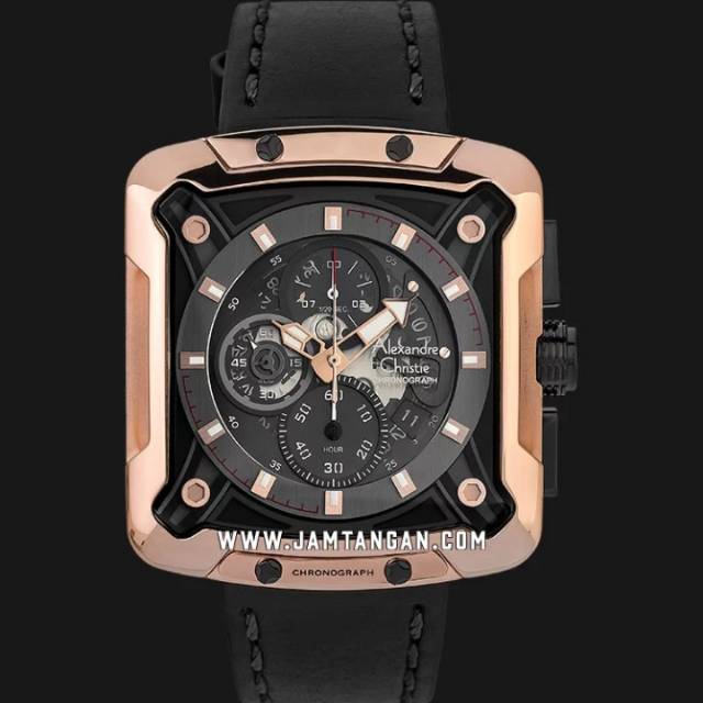 Alexandre Christie AC 3039 MC LRGBA Chronograph Men Black Dial Black Leather Strap