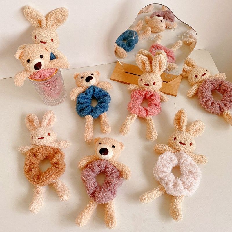 PLUSH BEAR RABBIT SCRUNCHY / IKAT RAMBUT KOREA ANAK KECIL BONEKA BERUANG KELINCI / SCRUNCHIE /IKAT RAMBUT KOREA ANAK KECIL BONEKA BERUANG KELINCI / SCRUNCHIE / KUNCIR TEDDY BEAR / IKAT RAMBUT BEAR