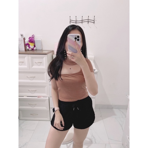 Croptop Lisa | croptop coker knit |atasan knit wanita | Rib fitted asymmetric cut out long slevee top | Baju Kaos Rib Knit Lengan panjang Atasan Wanita Korean Fashion | aquarius boutique89