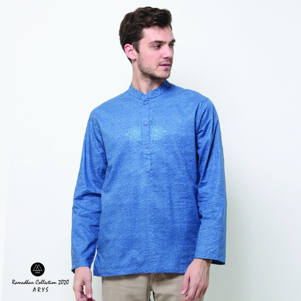 AMK Baju Koko Pria Lengan Panjang Bordir Kk Arys L/s Biru