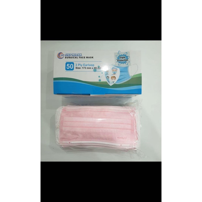 Masker Medis Earloop JSP 3 ply Surgical Face Mask Isi 50 Pcs