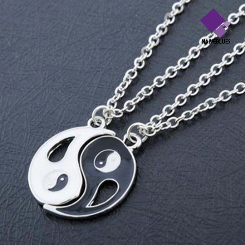 Naiveblue Kalung Rantai Liontin Yin Yang Hollow Bahan Alloy Warna Putih Untuk Pasangan / Pria / Wanita