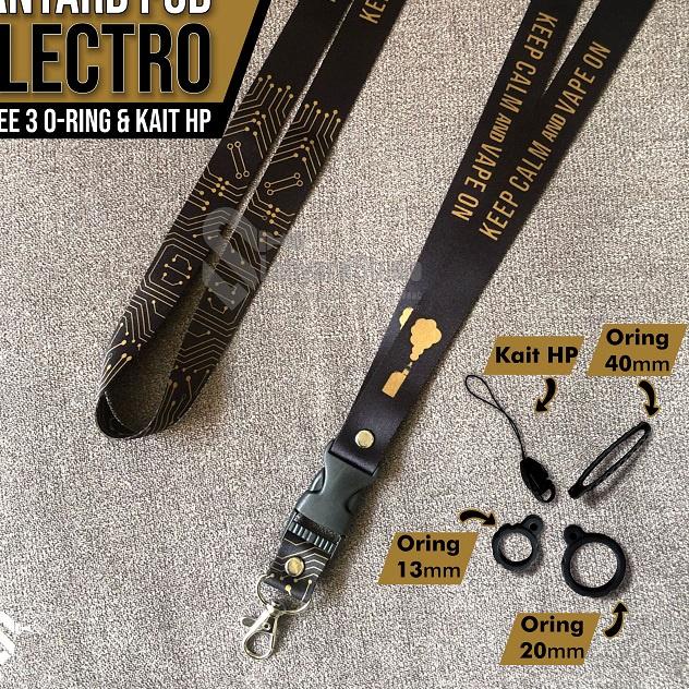 

BIG Sale Lanyard PODS Gantungan Pods Tali Gantungan HP Motif ELECTRO FREE 3 Oring Kait HP & Bonus GANCI
