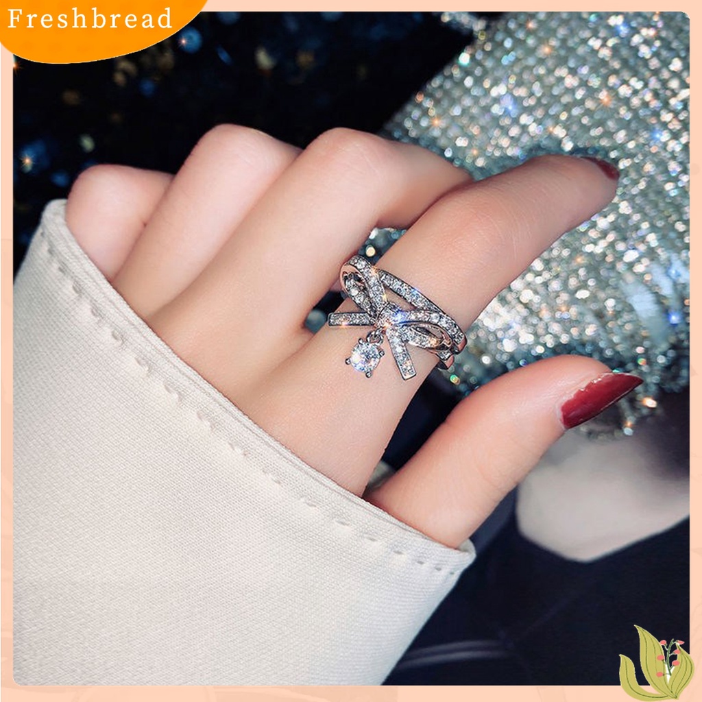 Terlaris Luxury Alloy Cubic Zirconia Bow Double Layer Rhinestone Pendant Opening Ring for Valentine Day