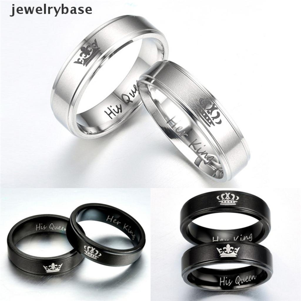 Cincin Pasangan Bahan Stainless Steel Motif Tulisan His Queen / Her King