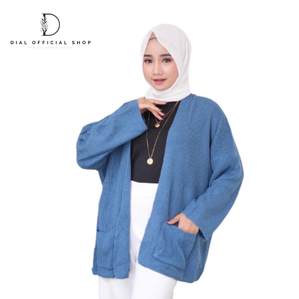DIAL - Cardigan Rajut Panjang Tebal Loocy 7 Gate Kardigan Wanita-Denim
