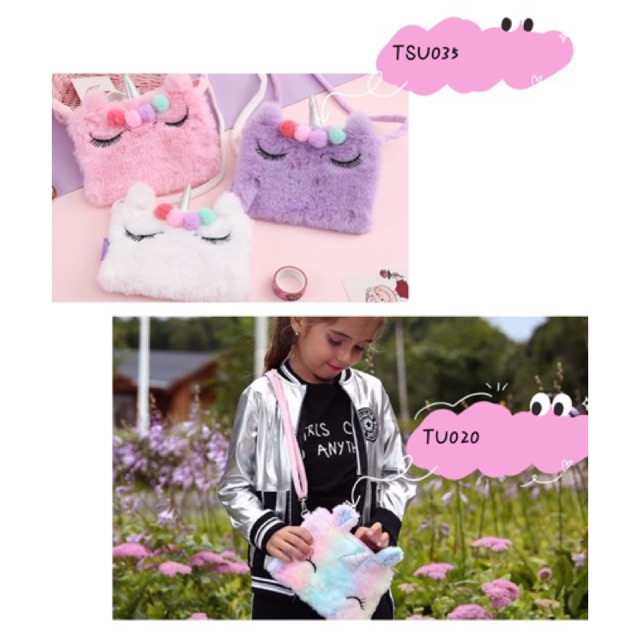 Tas Selempang Unicorn Bulu TU020 TSU035 Fluffy sling bag anak perempuan